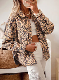 Leopard Print Denim Jacket w/Front Patch Pockets