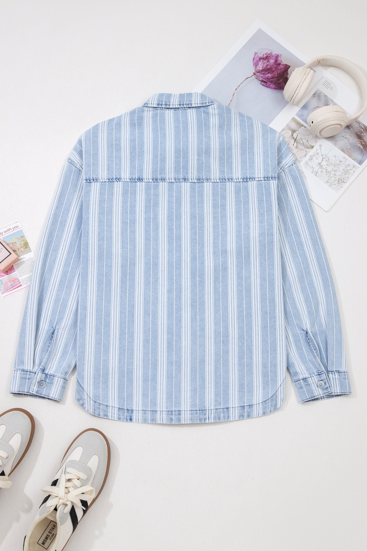 Blue & White Striped Mid-Weight Denim Shacket