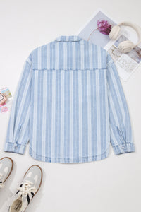 Blue & White Striped Mid-Weight Denim Shacket