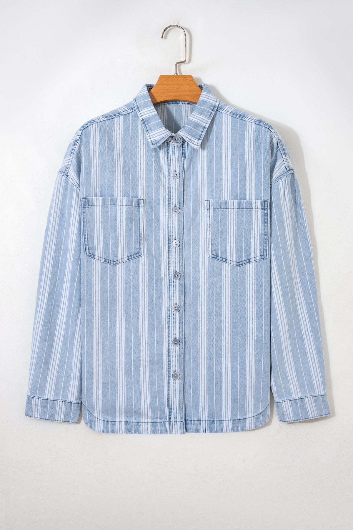 Blue & White Striped Mid-Weight Denim Shacket