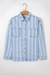Blue & White Striped Mid-Weight Denim Shacket