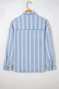 Blue & White Striped Mid-Weight Denim Shacket