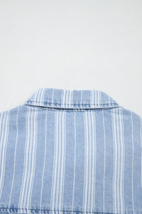 Blue & White Striped Mid-Weight Denim Shacket