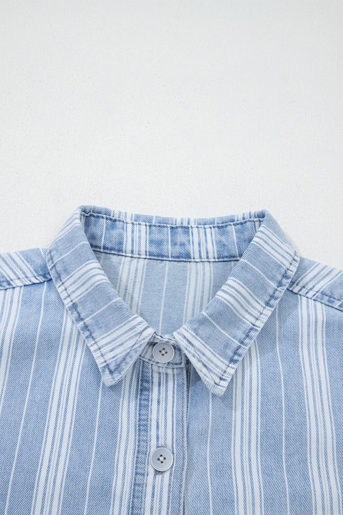 Blue & White Striped Mid-Weight Denim Shacket