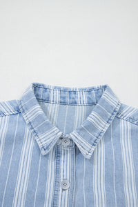 Blue & White Striped Mid-Weight Denim Shacket