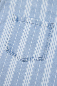 Blue & White Striped Mid-Weight Denim Shacket