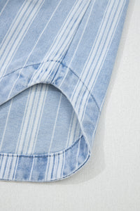 Blue & White Striped Mid-Weight Denim Shacket