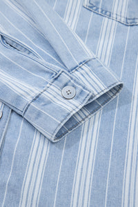 Blue & White Striped Mid-Weight Denim Shacket