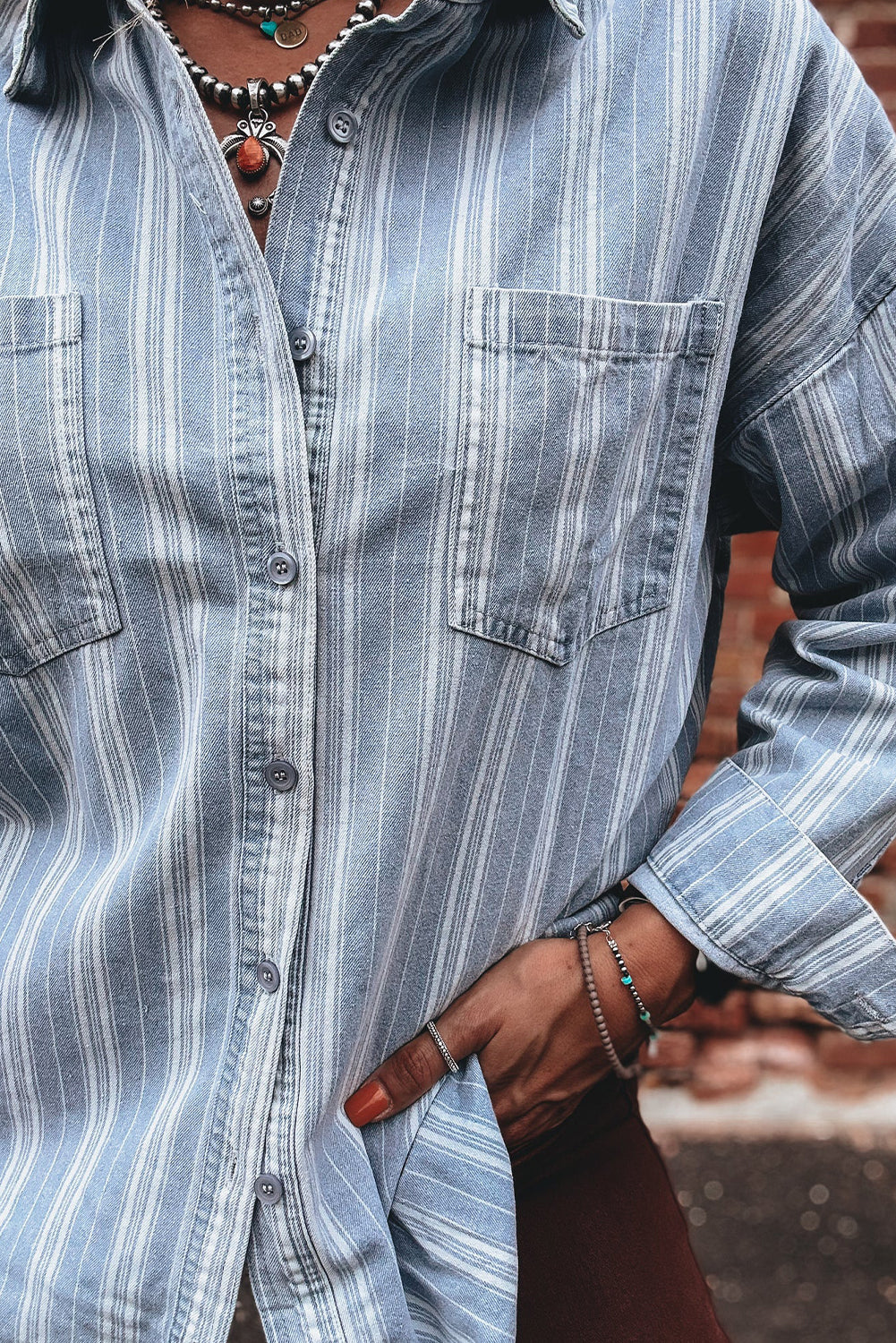 Blue & White Striped Mid-Weight Denim Shacket