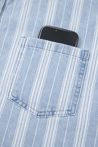 Blue & White Striped Mid-Weight Denim Shacket