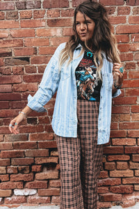 Blue & White Striped Mid-Weight Denim Shacket