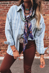 Blue & White Striped Mid-Weight Denim Shacket