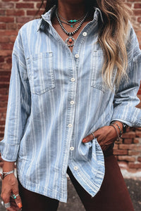 Blue & White Striped Mid-Weight Denim Shacket