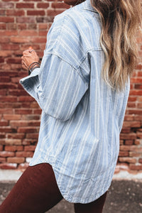 Blue & White Striped Mid-Weight Denim Shacket