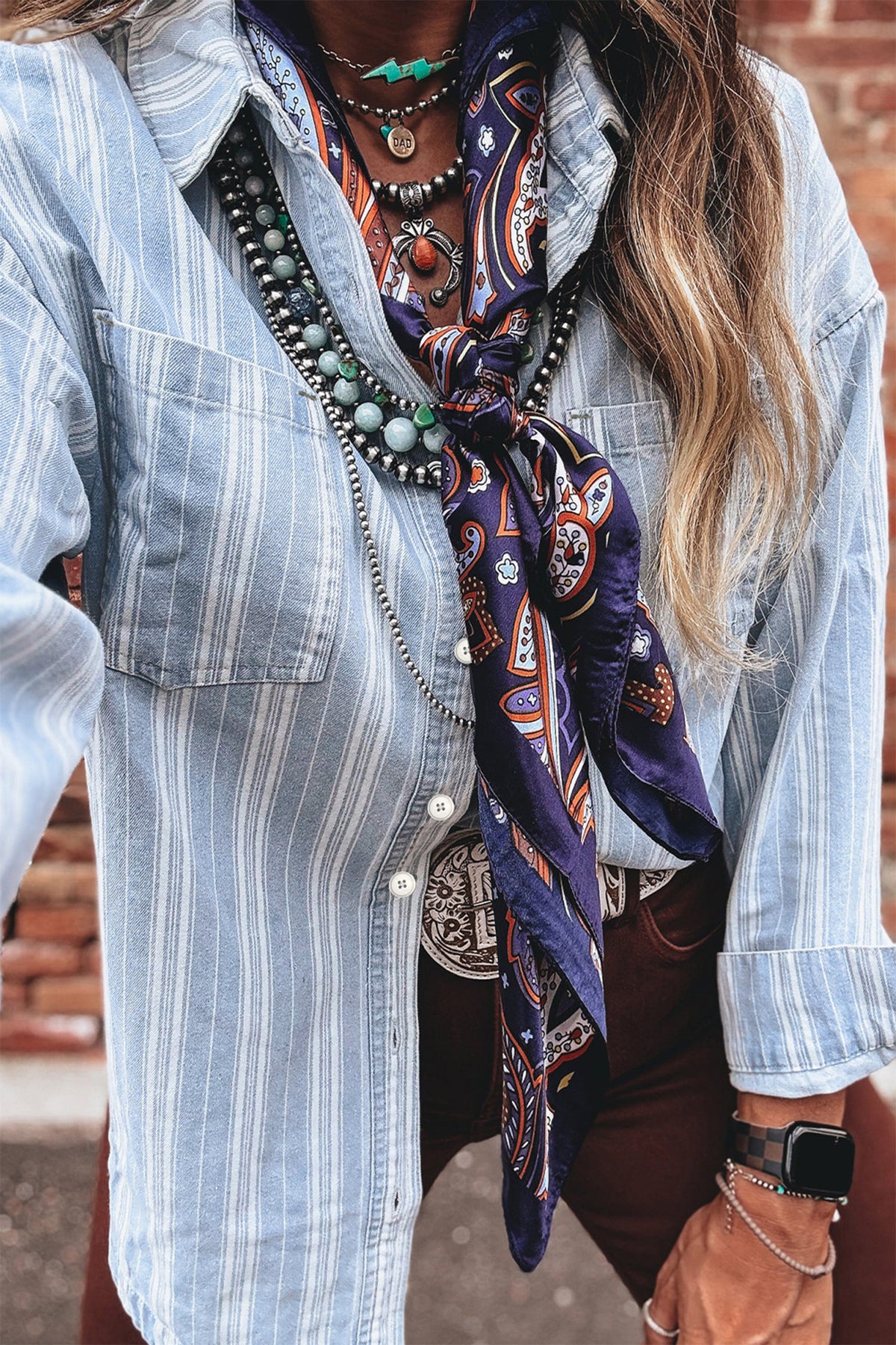 Blue & White Striped Mid-Weight Denim Shacket
