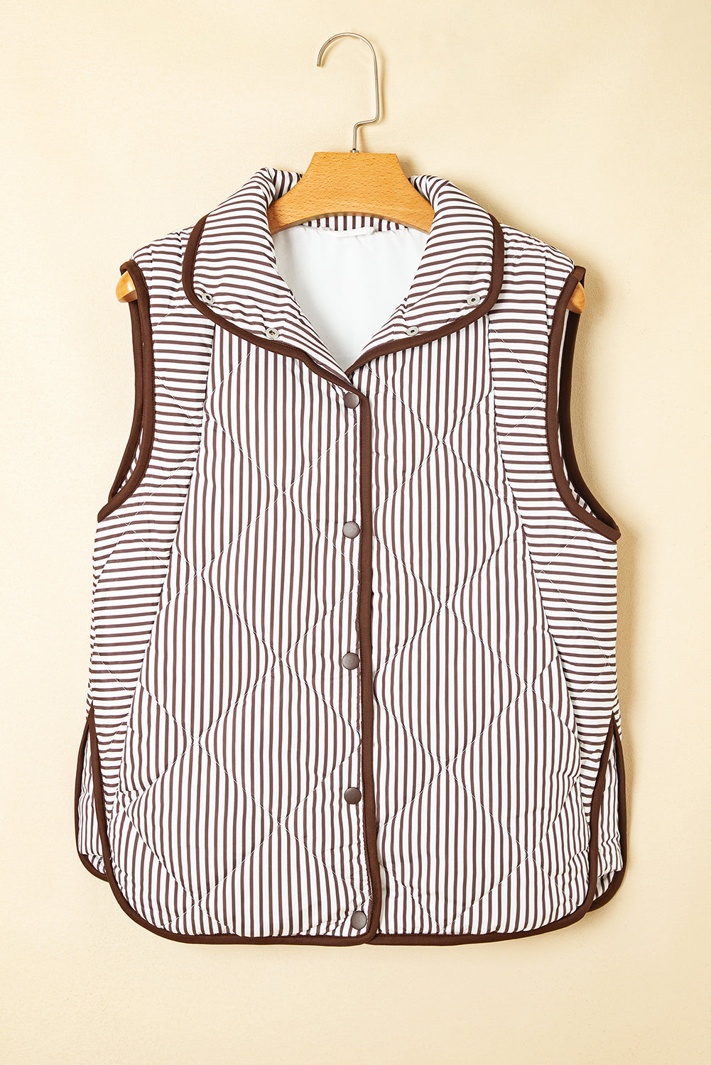 Jane (Brown) Striped Quilted Sleeveless Vest