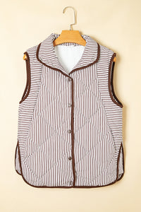 Jane (Brown) Striped Quilted Sleeveless Vest