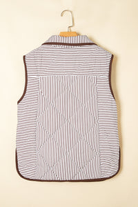 Jane (Brown) Striped Quilted Sleeveless Vest