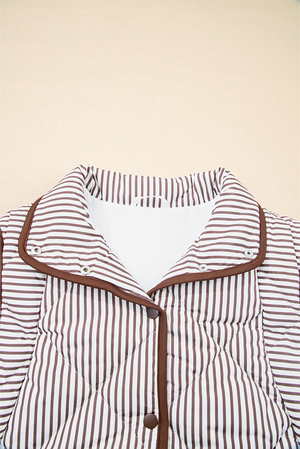 Jane (Brown) Striped Quilted Sleeveless Vest