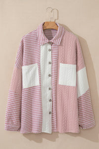 Textured Patchwork (Pink) Loose-Fitting Jacket