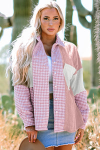 Textured Patchwork (Pink) Loose-Fitting Jacket