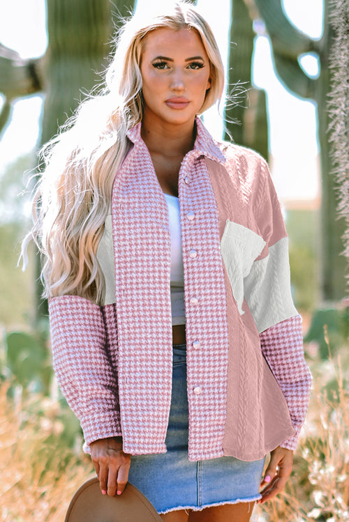 Textured Patchwork (Pink) Loose-Fitting Jacket