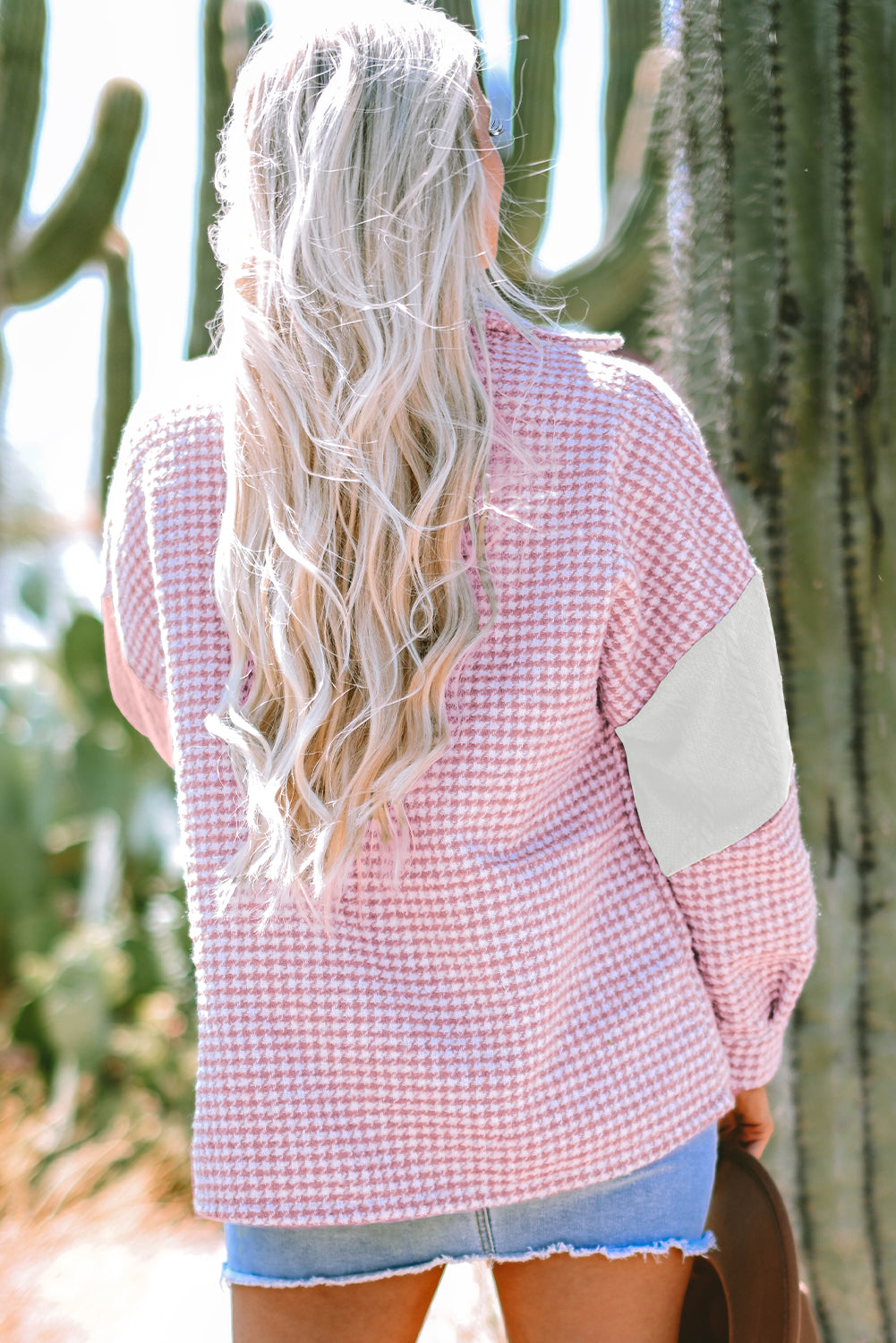 Textured Patchwork (Pink) Loose-Fitting Jacket