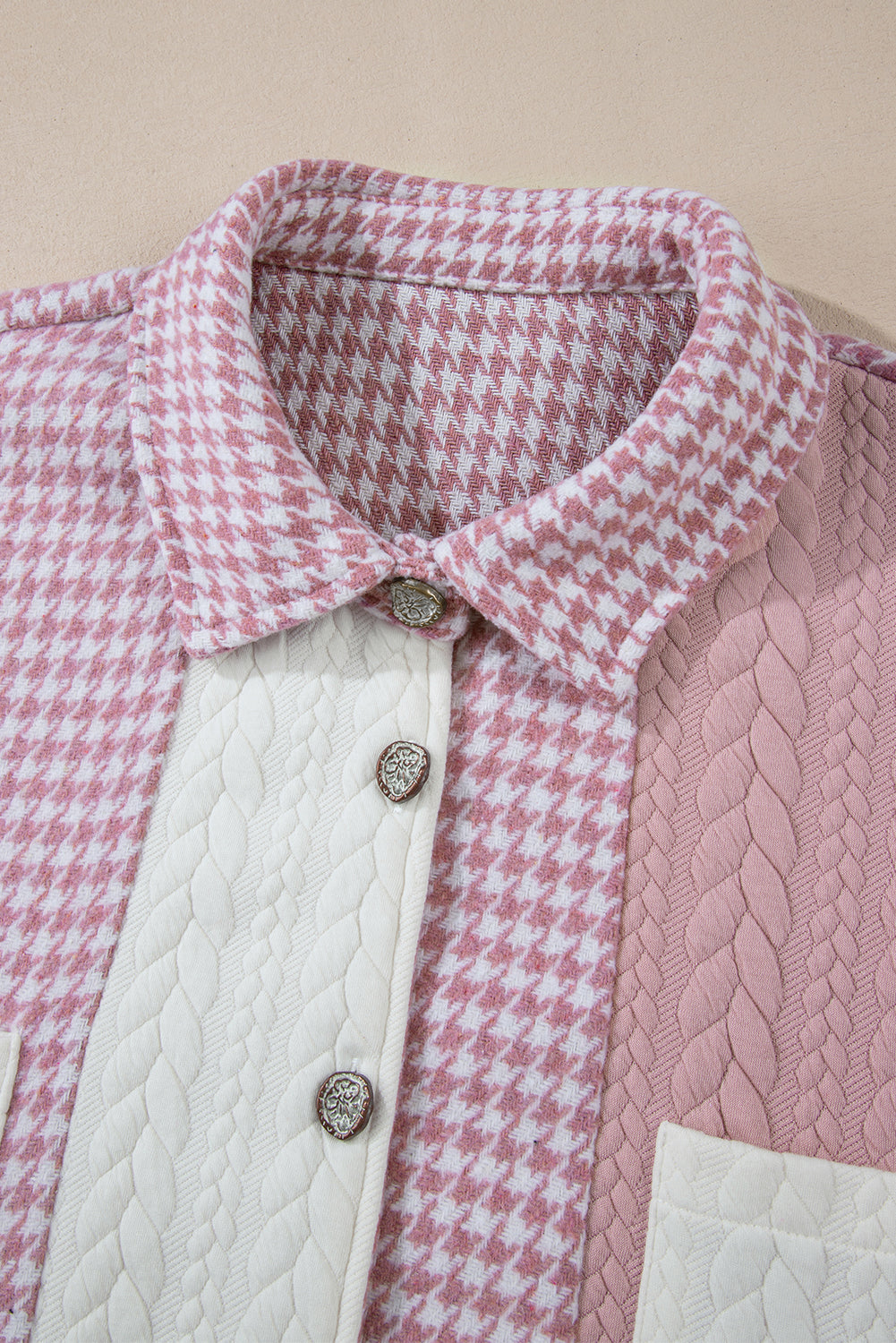 Textured Patchwork (Pink) Loose-Fitting Jacket