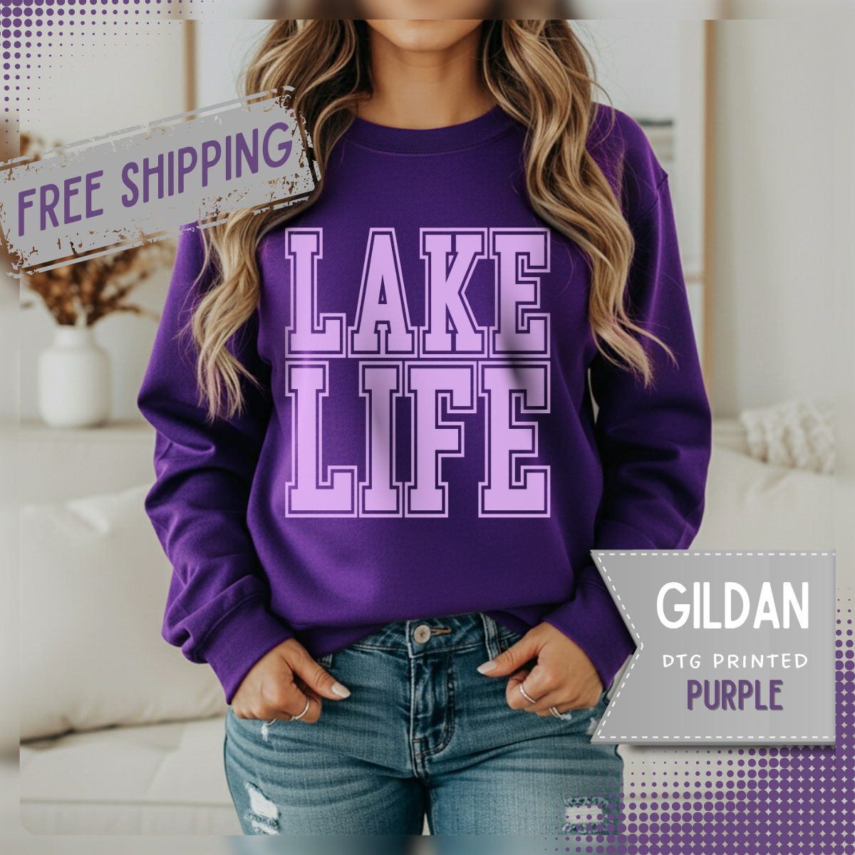 Lake Life – Gildan Heavy Blend | Trendy Men's & Women’s Soft Sweatshirt. Direct to Garment. Printed & Shipped in the USA. Unisex Sizes.