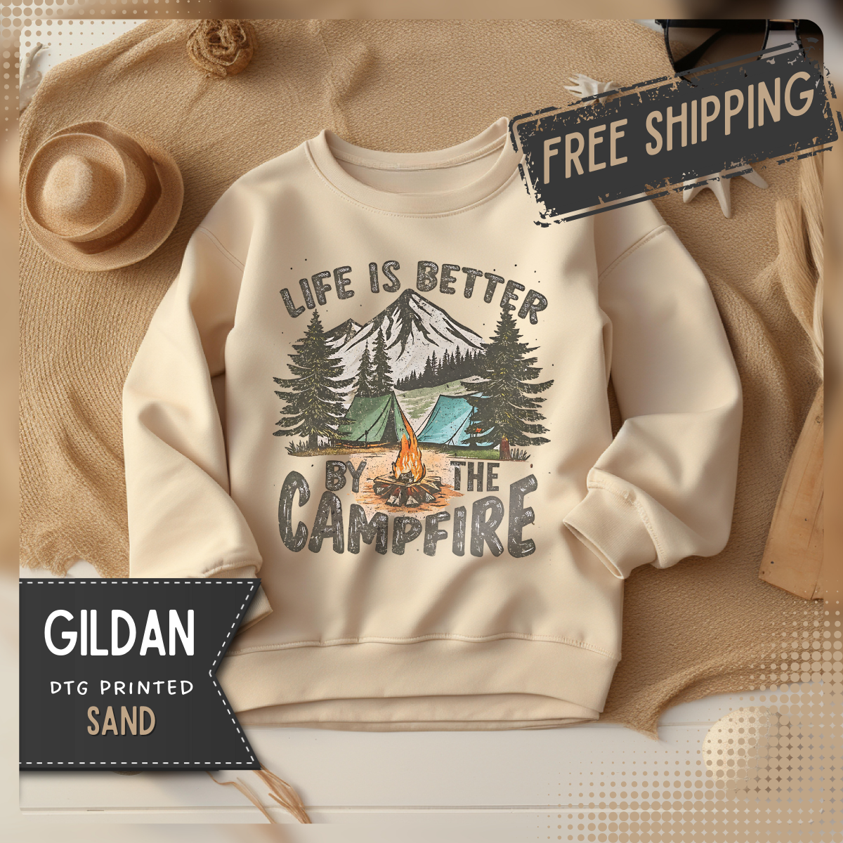 Life is Better By the Campfire – Gildan Heavy Blend | Trendy Women’s and Men's Soft Sweatshirt. Direct to Garment. Printed & Shipped in the USA. Unisex Sizes.