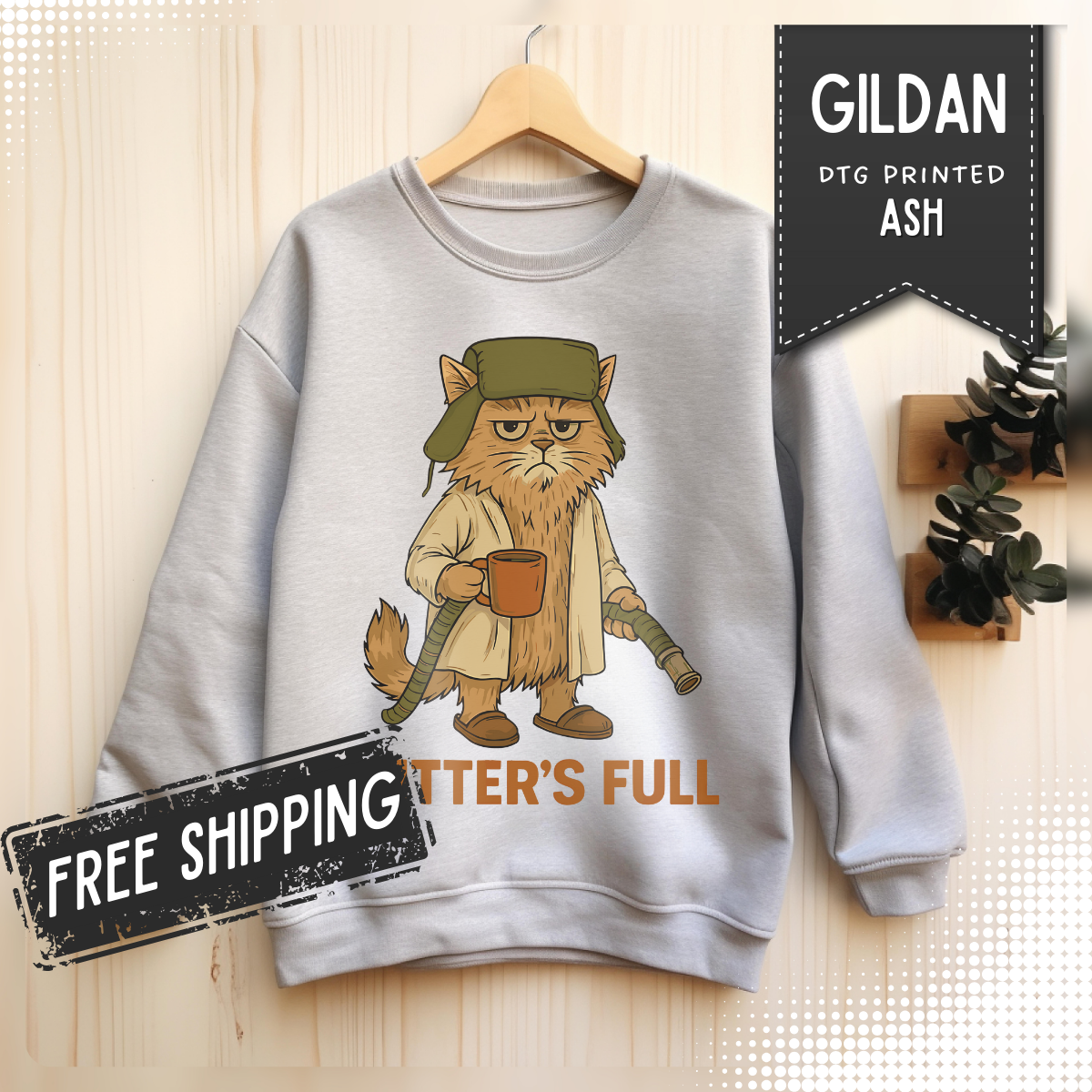 Litter's Full, Funny Cat – Gildan Heavy Blend | Trendy Men's and Women’s Soft Sweatshirt. Direct to Garment. Printed & Shipped in the USA. Unisex Sizes.