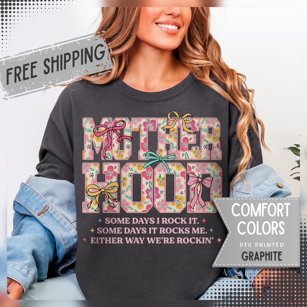 Motherhood - Comfort Colors | Trendy Women's T-Shirt. Direct to Garment. Printed & Shipped in the USA. Unisex Sizes.