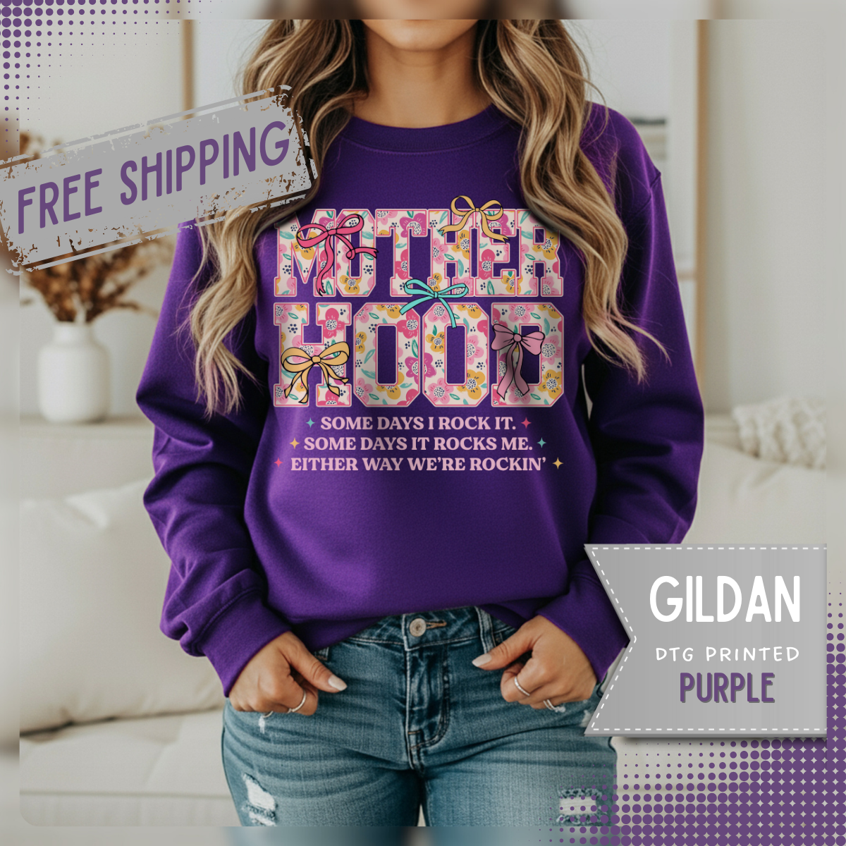 Motherhood – Gildan Heavy Blend | Trendy Women’s Soft Sweatshirt. Direct to Garment. Printed & Shipped in the USA. Unisex Sizes.