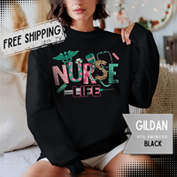 Nurse Life Cute Preppy Healthcare – Gildan Heavy Blend | Trendy Women’s Soft Sweatshirt. Direct to Garment. Printed & Shipped in the USA. Unisex Sizes.