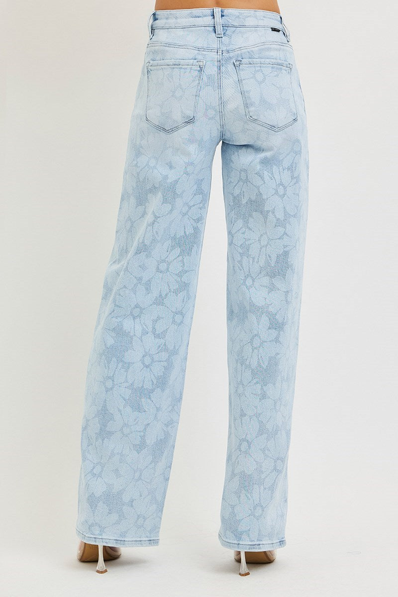 Floral Print High Rise Baggy RISEN Jeans