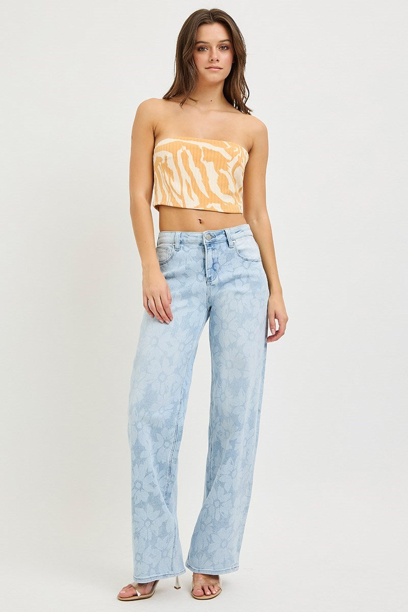 Floral Print High Rise Baggy RISEN Jeans