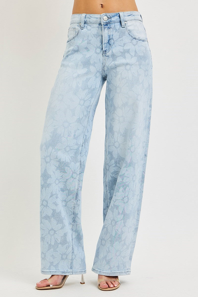 Floral Print High Rise Baggy RISEN Jeans