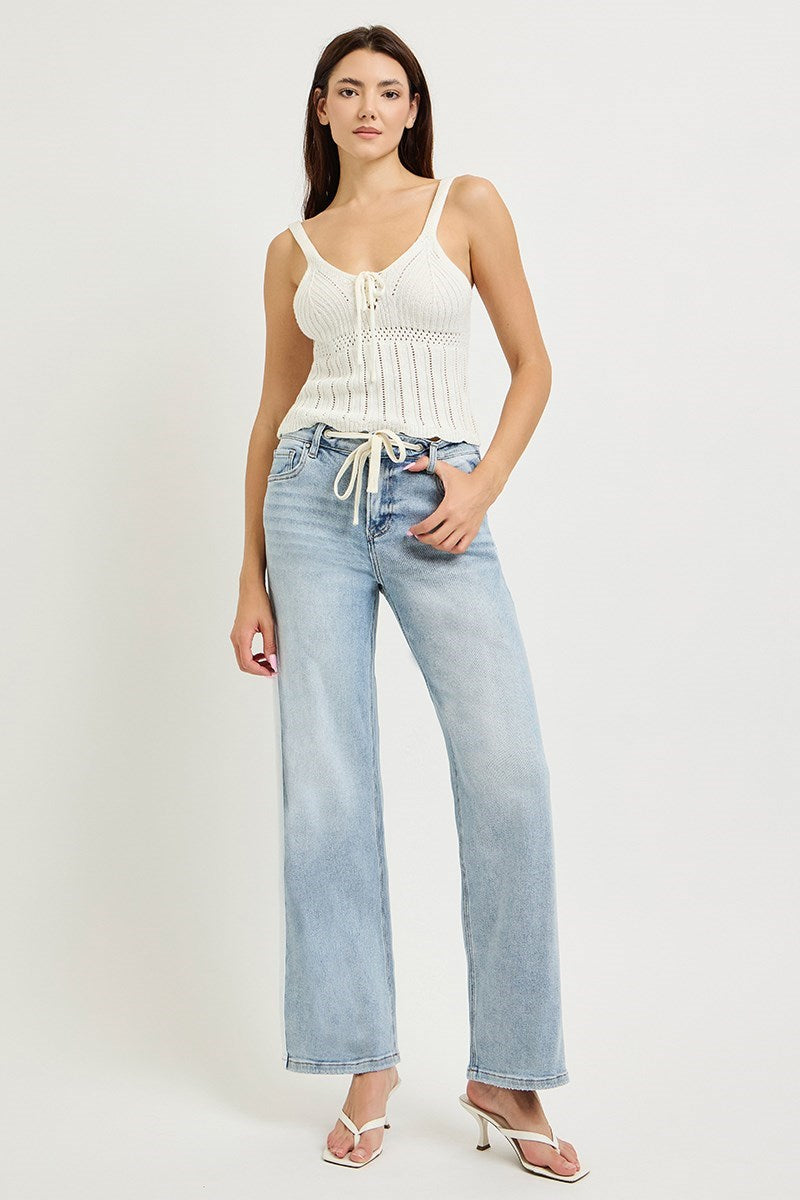 Linda Light Wash RISEN Jeans w/ Stripe Detail & Drawstring