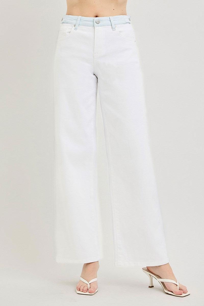 Tamara Loose-Fit RISEN (White) Jeans with Adjustable Striped Waistband