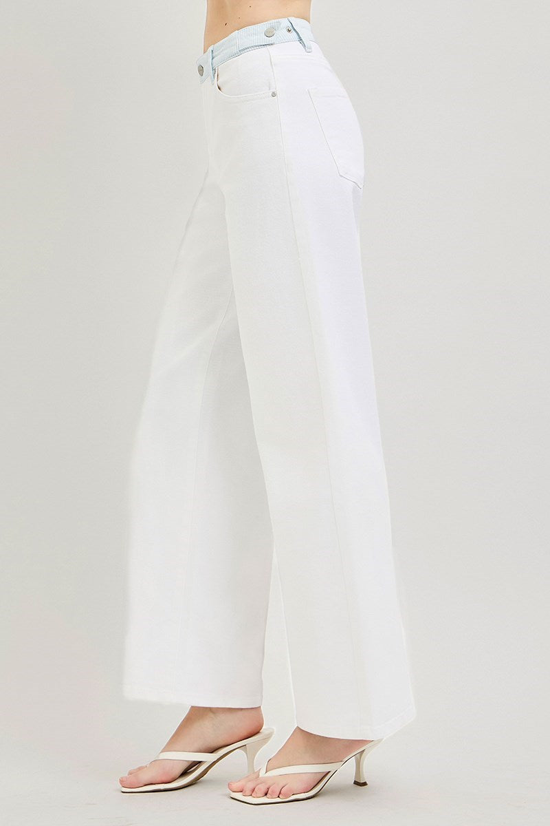 Tamara Loose-Fit RISEN (White) Jeans with Adjustable Striped Waistband