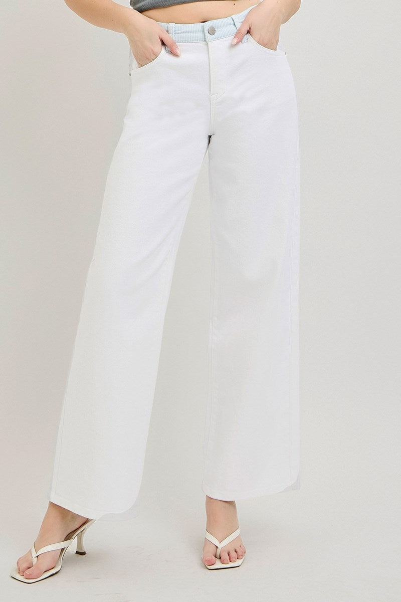 Tamara Loose-Fit RISEN (White) Jeans with Adjustable Striped Waistband