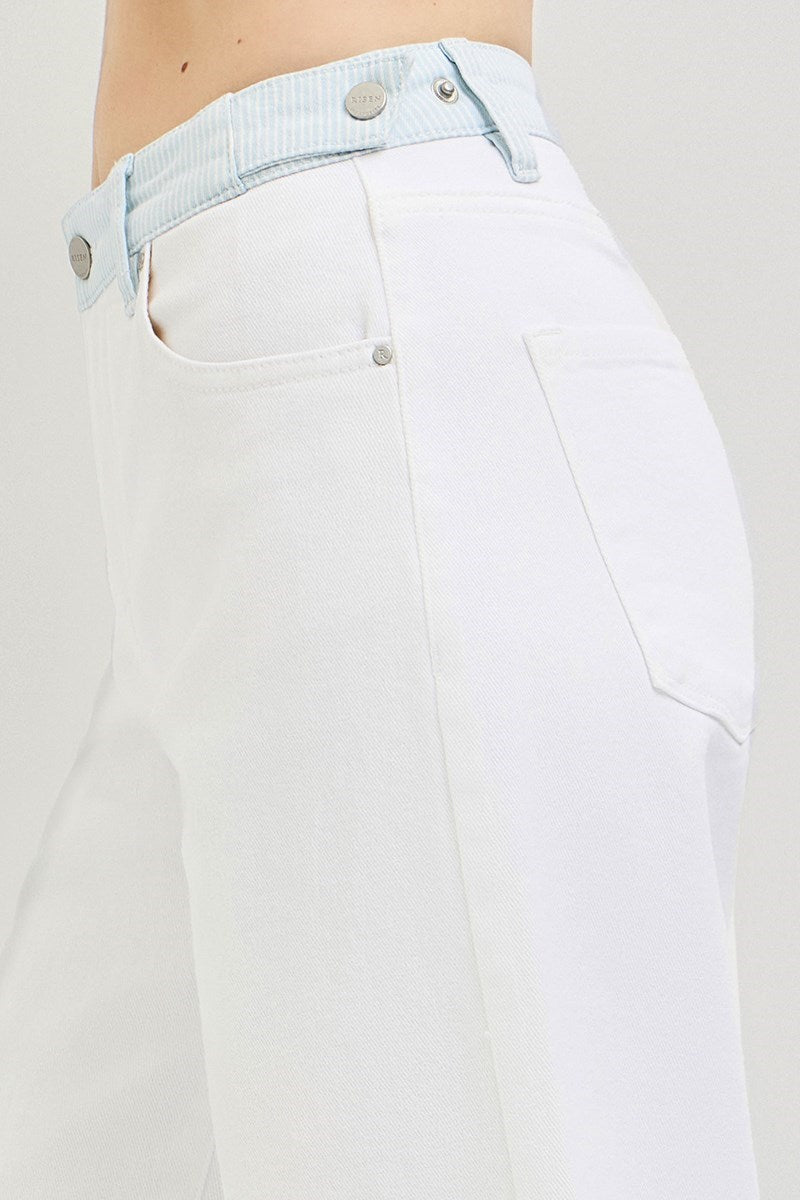 Tamara Loose-Fit RISEN (White) Jeans with Adjustable Striped Waistband