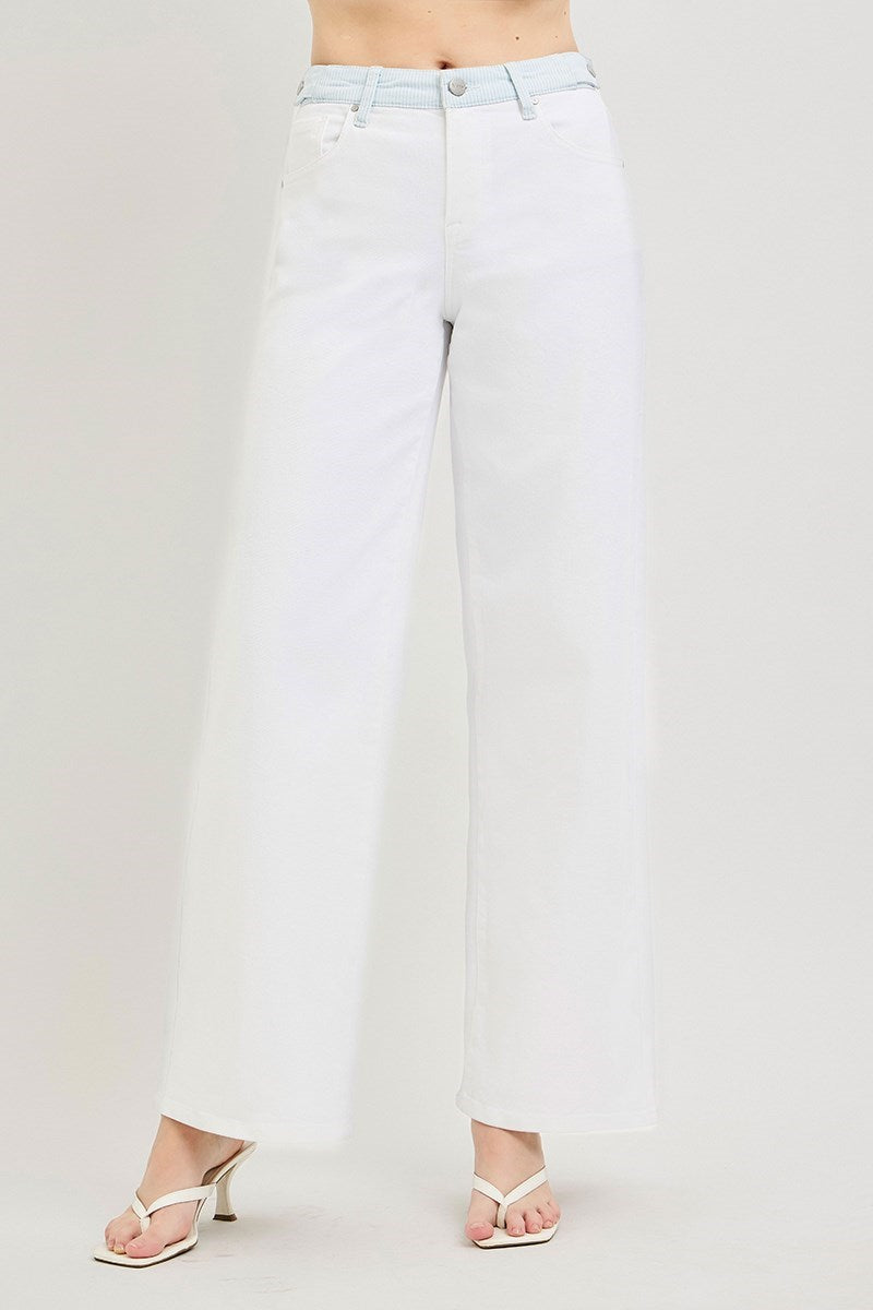 Tamara Loose-Fit RISEN (White) Jeans with Adjustable Striped Waistband