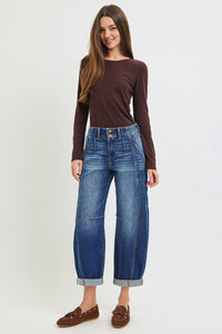 Destinee Dark Wash RISEN Barrel Jeans w/Cuffed Hem