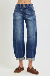 Destinee Dark Wash RISEN Barrel Jeans w/Cuffed Hem