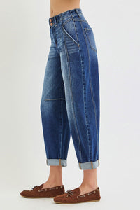 Destinee Dark Wash RISEN Barrel Jeans w/Cuffed Hem