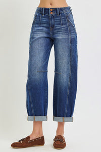 Destinee Dark Wash RISEN Barrel Jeans w/Cuffed Hem