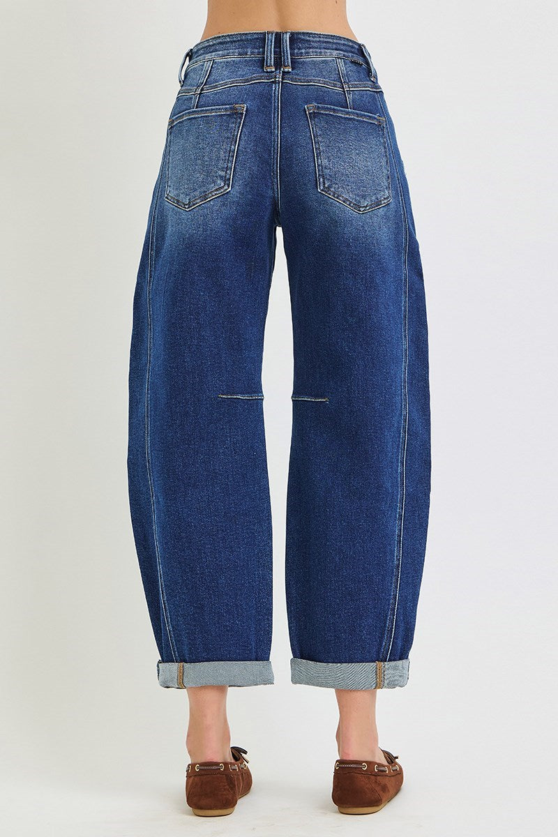 Destinee Dark Wash RISEN Barrel Jeans w/Cuffed Hem