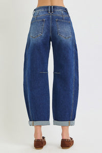 Destinee Dark Wash RISEN Barrel Jeans w/Cuffed Hem