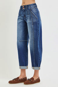 Destinee Dark Wash RISEN Barrel Jeans w/Cuffed Hem